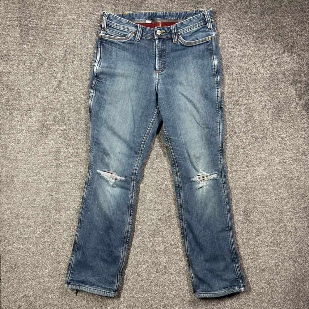 Carhartt Insulated Jeans Women‎ 6 Fleece Lined Distressed Utility Blue Carpenter